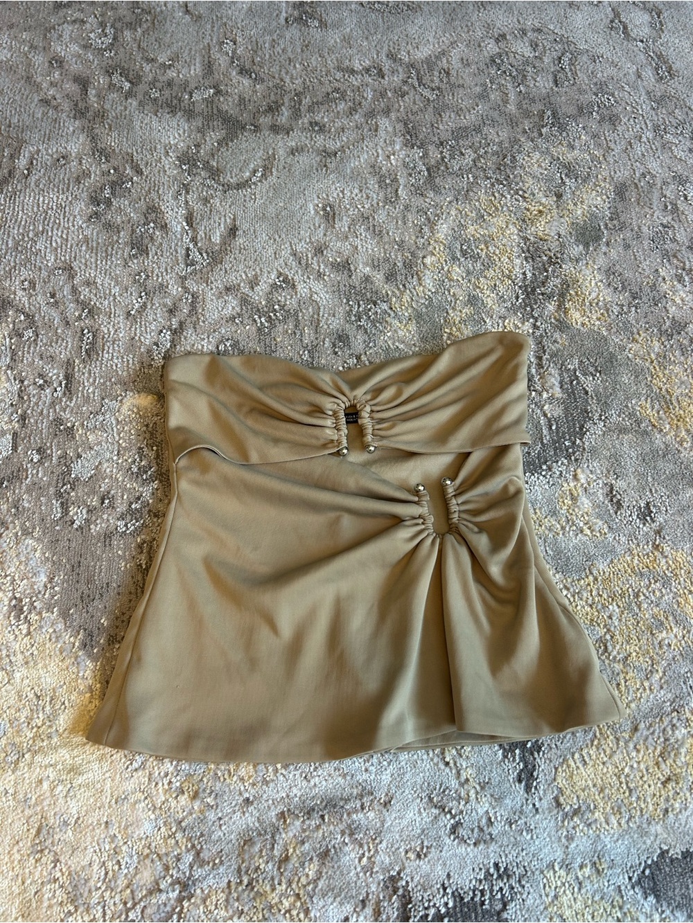 Zara Beige Strapless Ruched Top